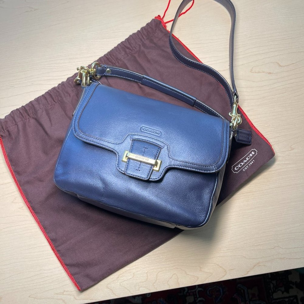 COACH Midnight Blue Taylor Leather Flap Crossbody handbag Style #F25206